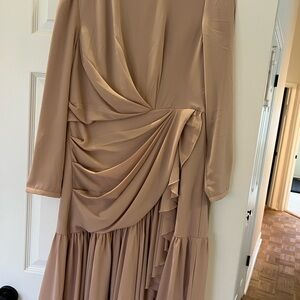 Taupe Long Sleeve Draped Maxi Dress